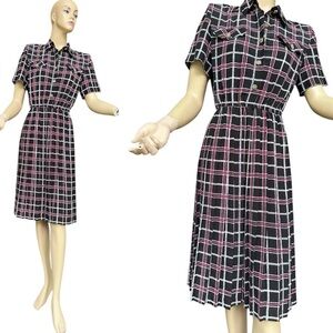 Vintage Leslie Fay Petites Black Shirt Dress Pleated Skirt 6P